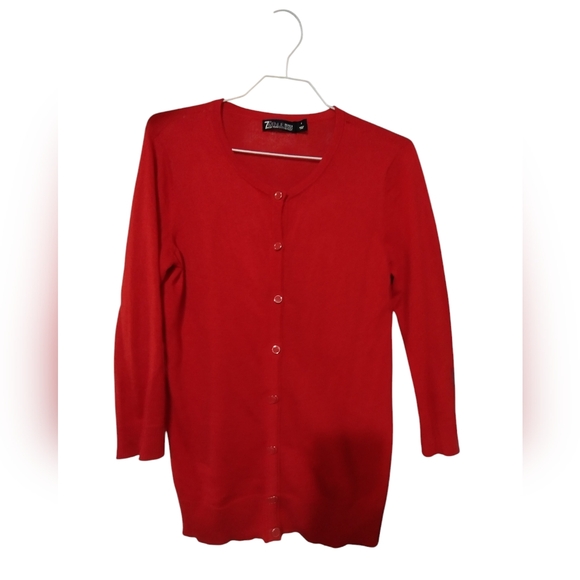 Festive 7th Avenue soft Red cardigan with 3/4 sleeves Size Small - Picture 1 of 4